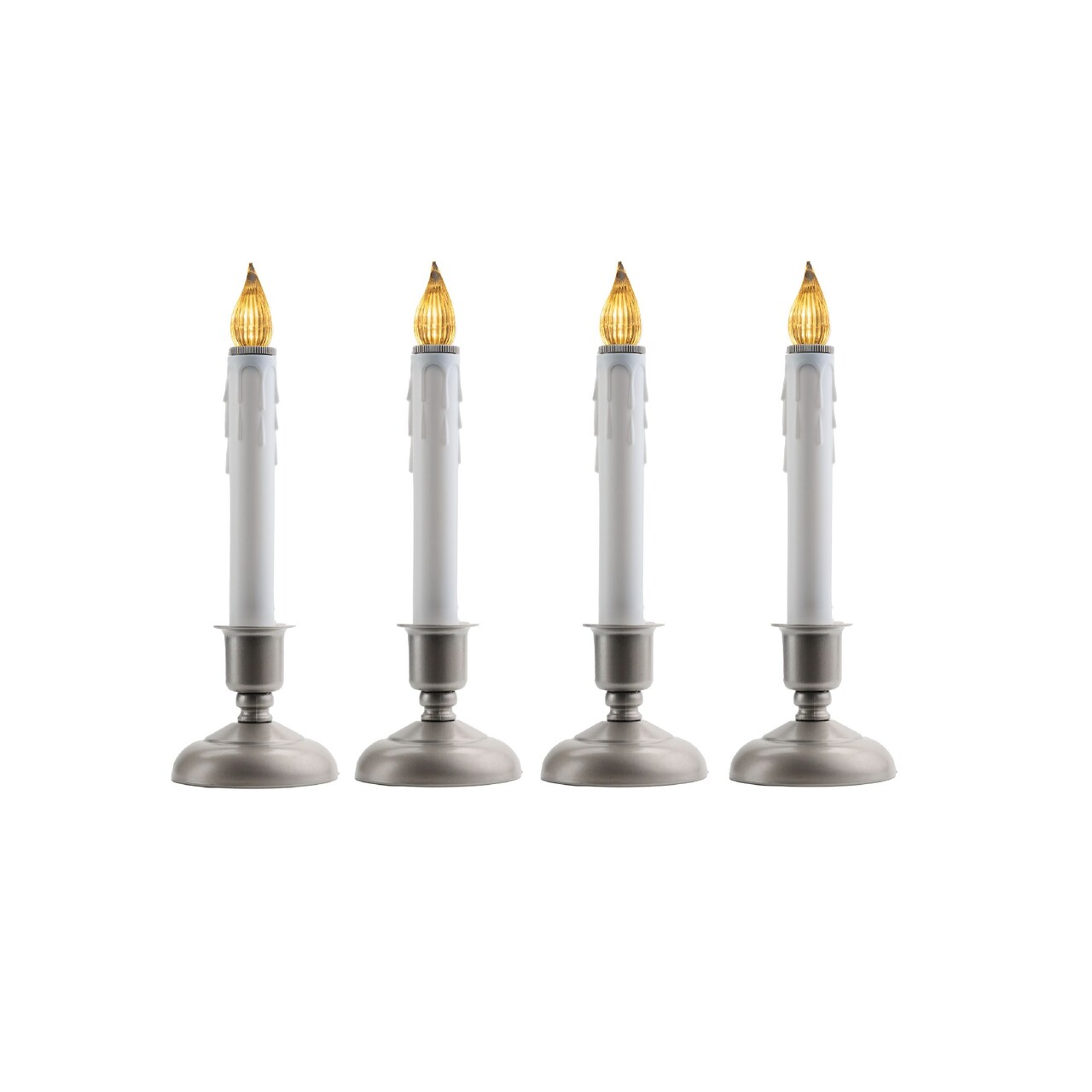 CC Christmas Decor Cape Cod LED Window Candles with Timer - 9" - White and Sliver - Set of 4